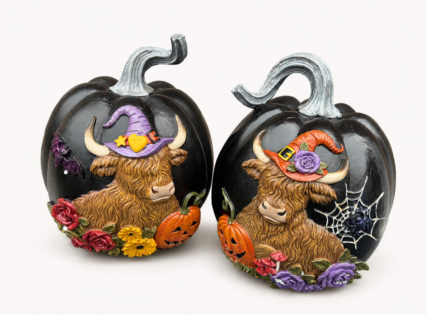 Black Magic Highland Cow Pumpkin Set of 2