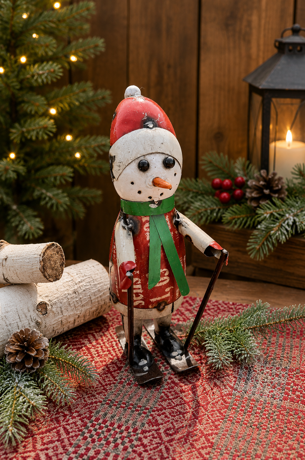 Recycled Metal Stuart Snowman on Ski's PREORDER ONLY