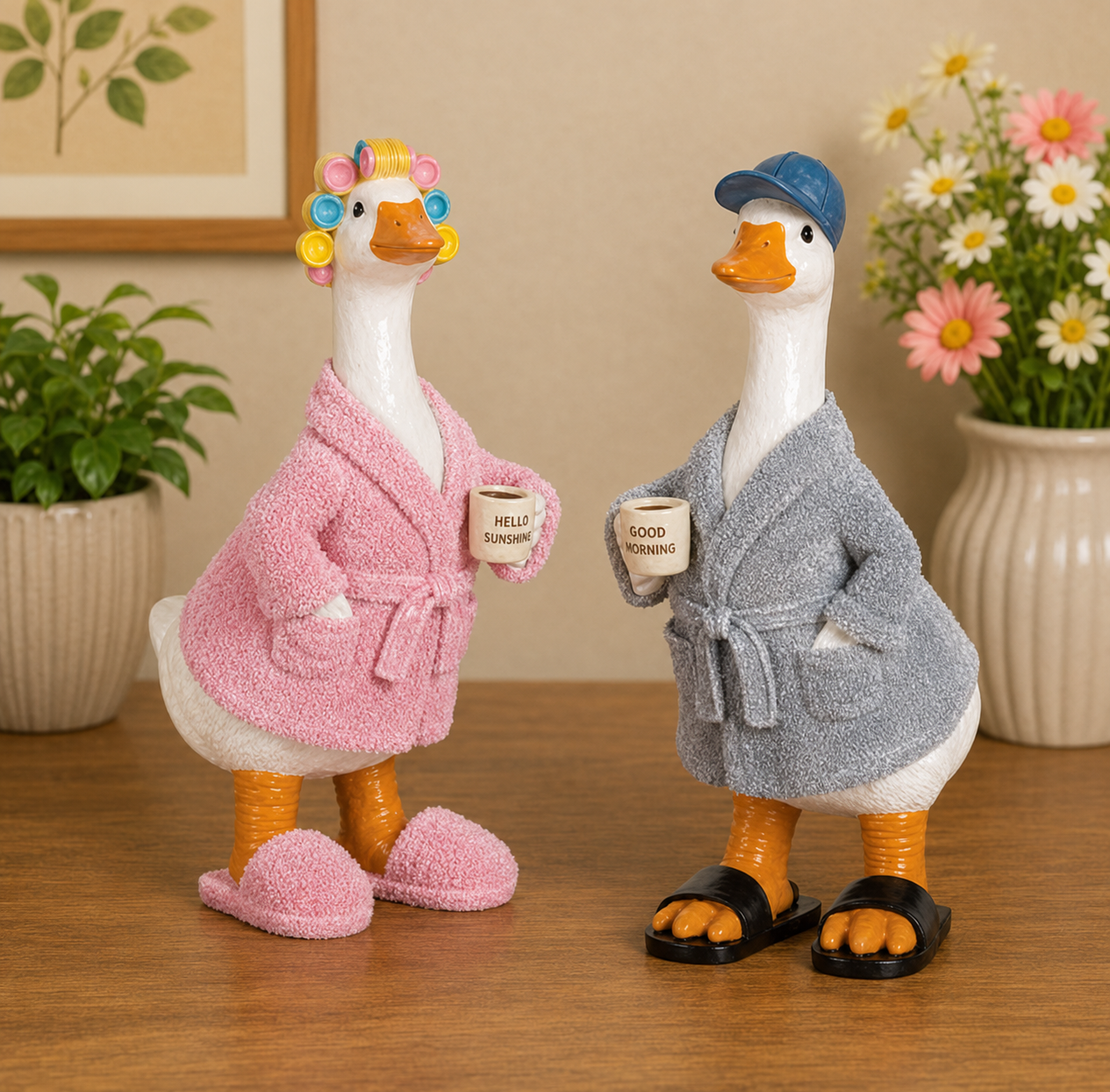 PREORDER ONLY 7.87"H Resin Goose with Bathrobe SET OF 2