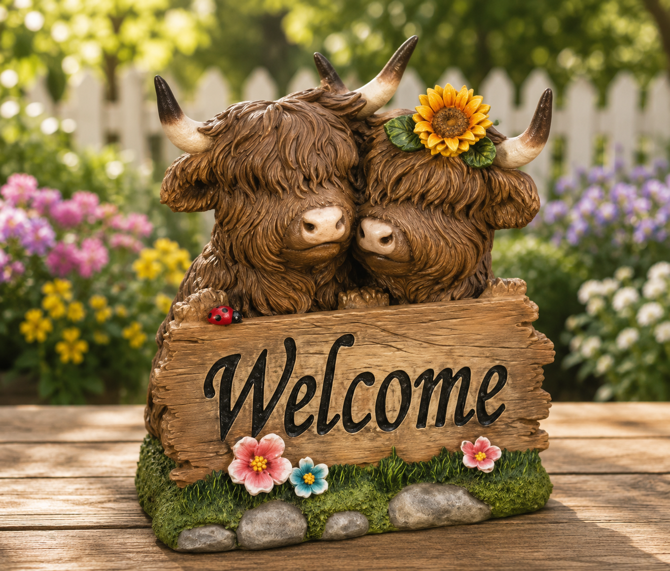 PREORDER ONLY 7.09"H Resin Highland Cows w/ Welcome Sign