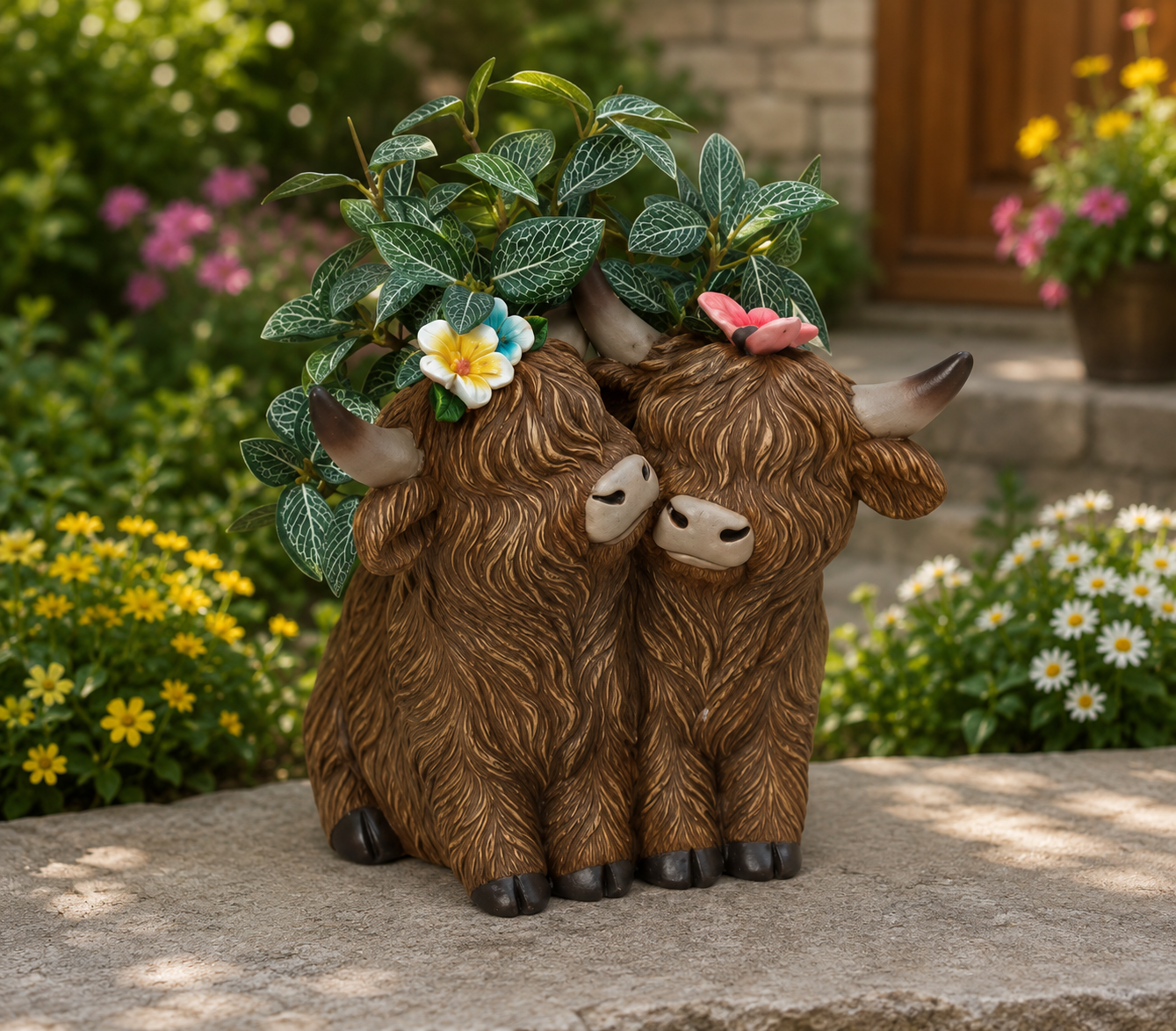 PREORDER ONLY 8.07"L Resin Highland Cows Planter