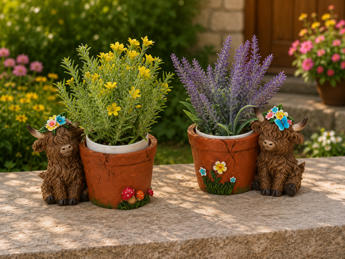 PREORDER ONLY. 6.3"L Resin Highland Cow w/ Planter SOLD INDIVIDUALLY