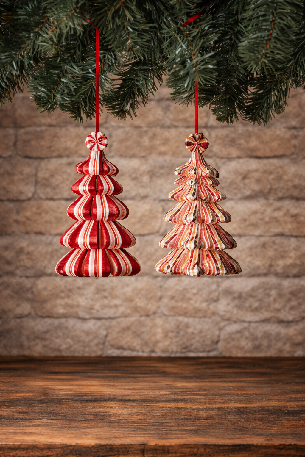 PREORDER ONY 4.5" H Peppermint Ribbon Ornament set of 2