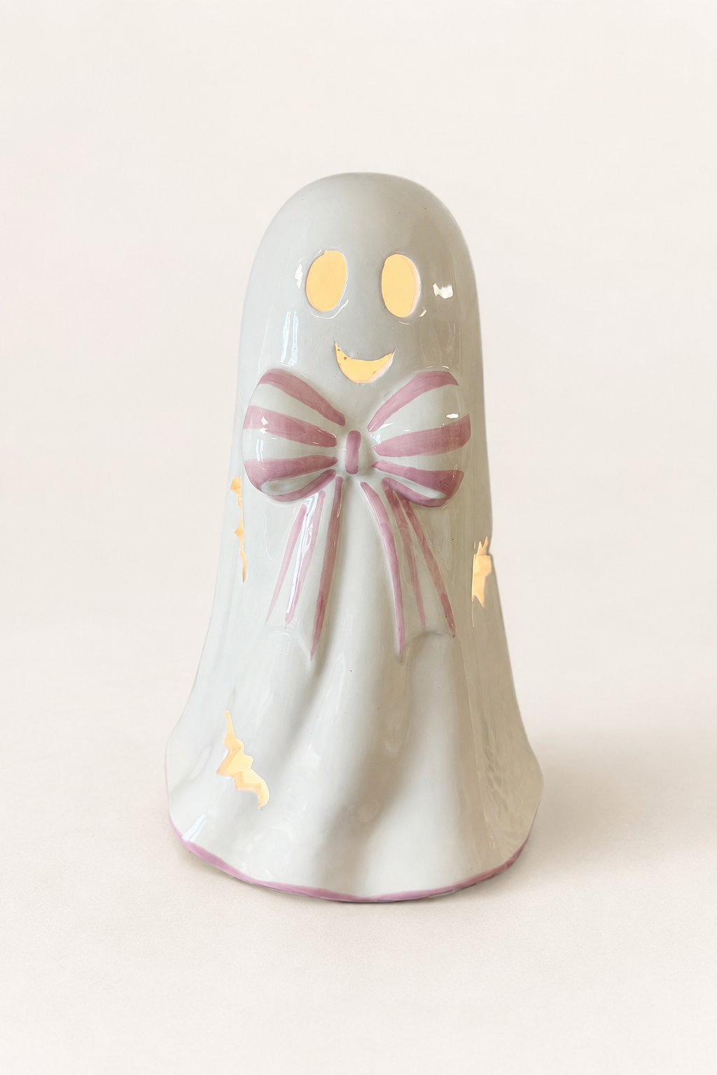 Pink Bow Ghost Figurine with Lights
