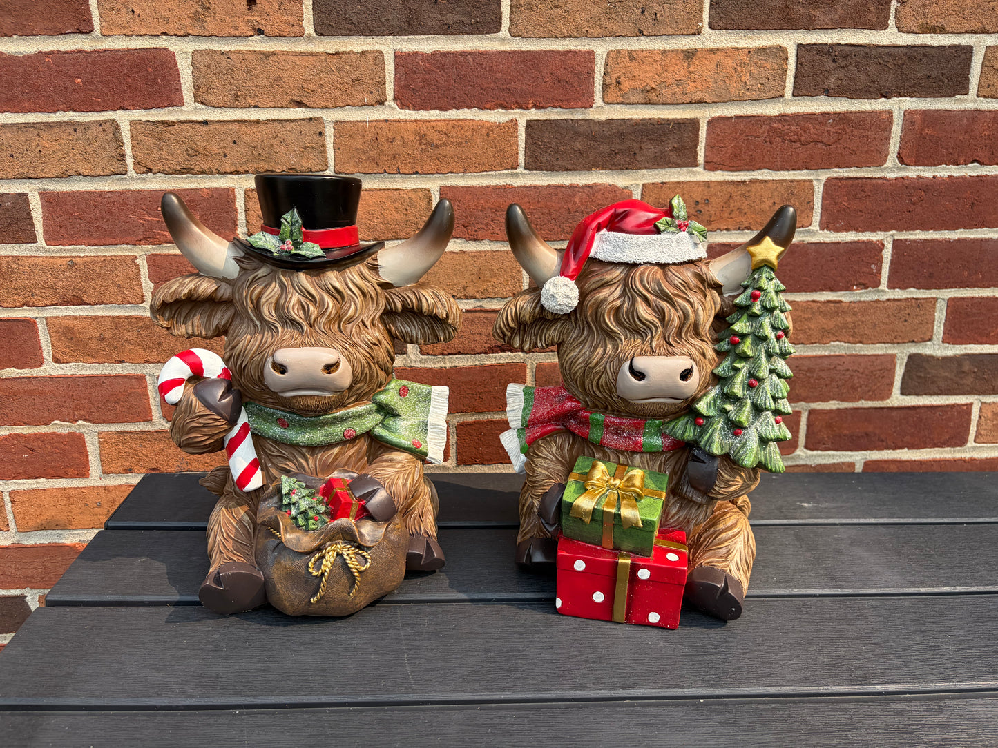 PREORDER ONLY Holly Jolly Large Highland Cow Sitter SET OF 2