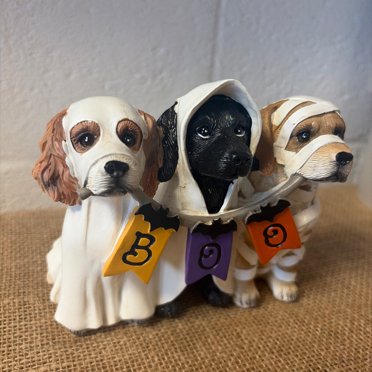 Costumed Pupper Dog Trio Tabletop Figure Trick Treat