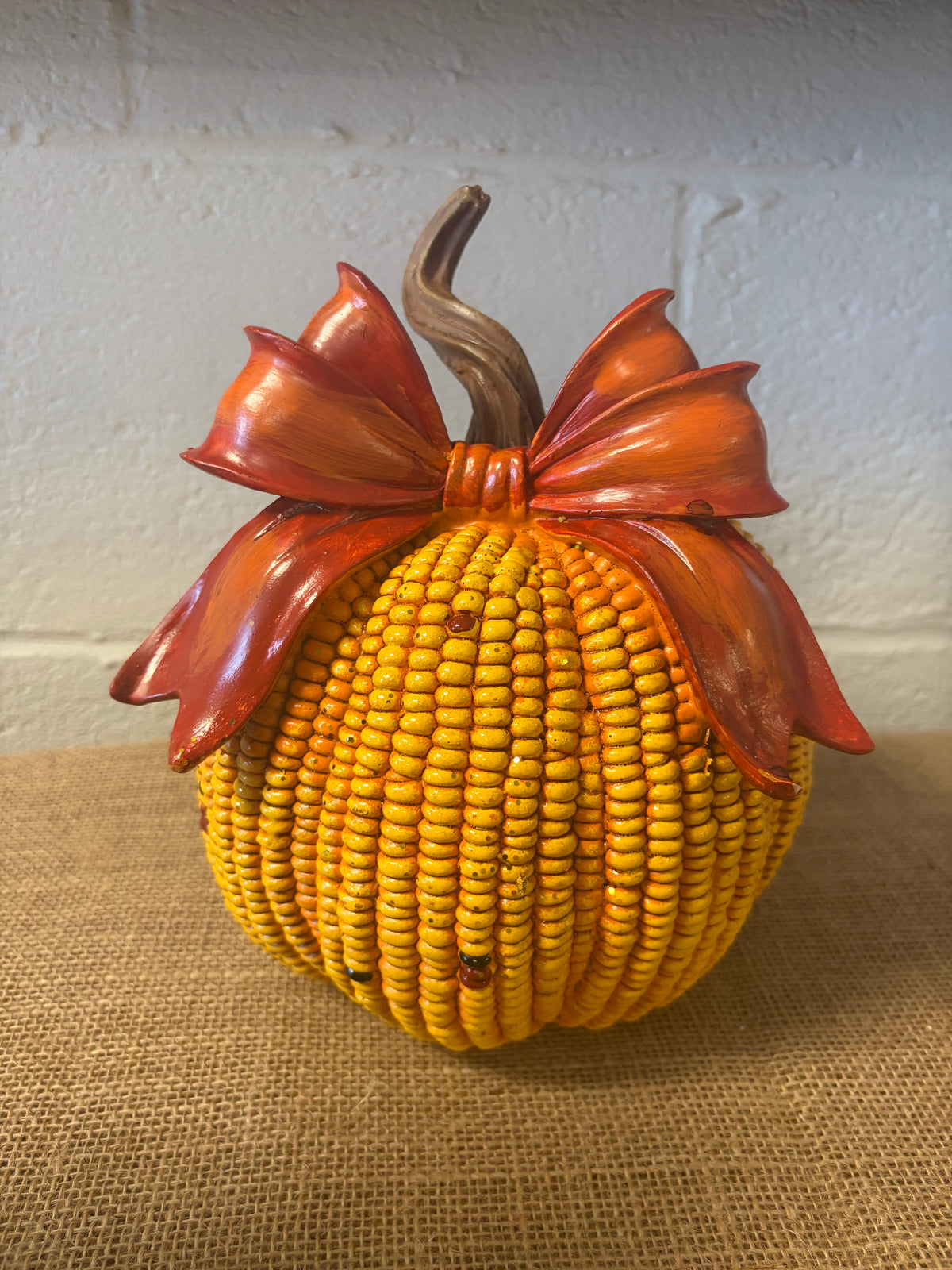 Large Resin Indian Corn Pumpkin with bow