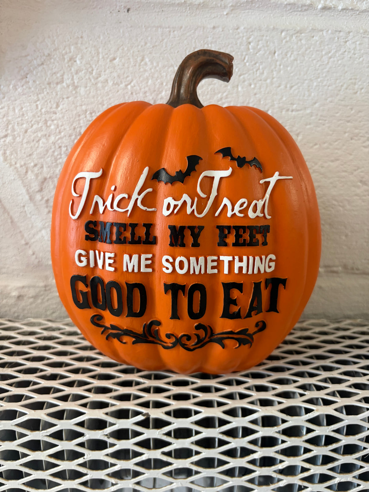 Halloween Pumpkin Figurine Freestanding trick or treat smell my feet resin