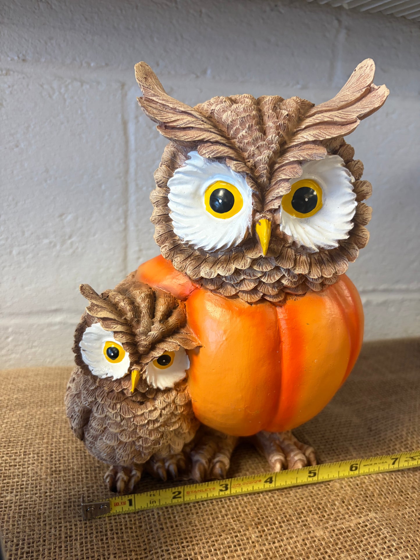 Resin Pumpkin Owl with small Owl