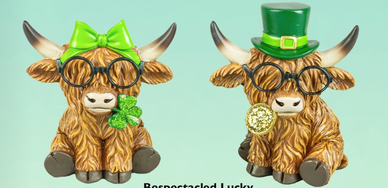 St. Patty Set of 2 Highland Cows IN STOCK