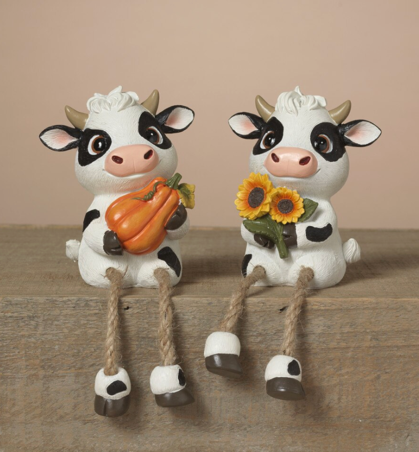 PREORDER ONLY 3.54"H Resin Harvest Cow Shelf Sitter, 2 Asst