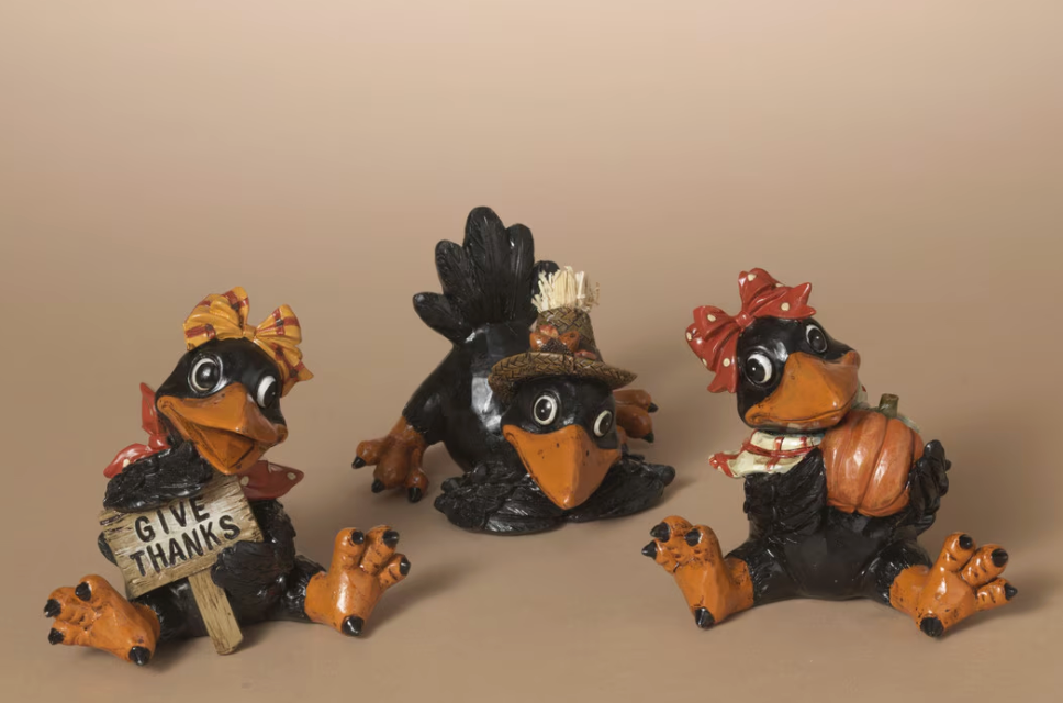 PREORDER ONLY 4.13"H Resin Harvest Crow SET OF 3