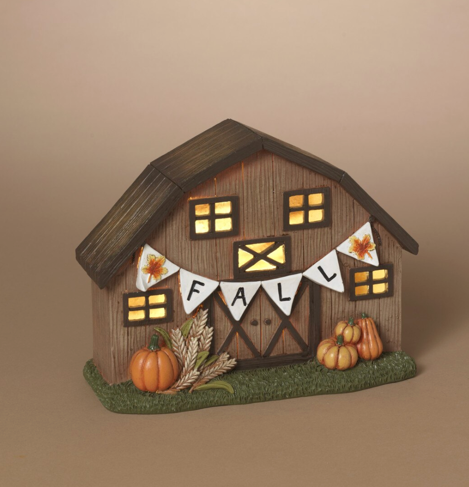 PREORDER ONLY 9.06"L B/O Lighted Resin Harvest Barn w/ Timer