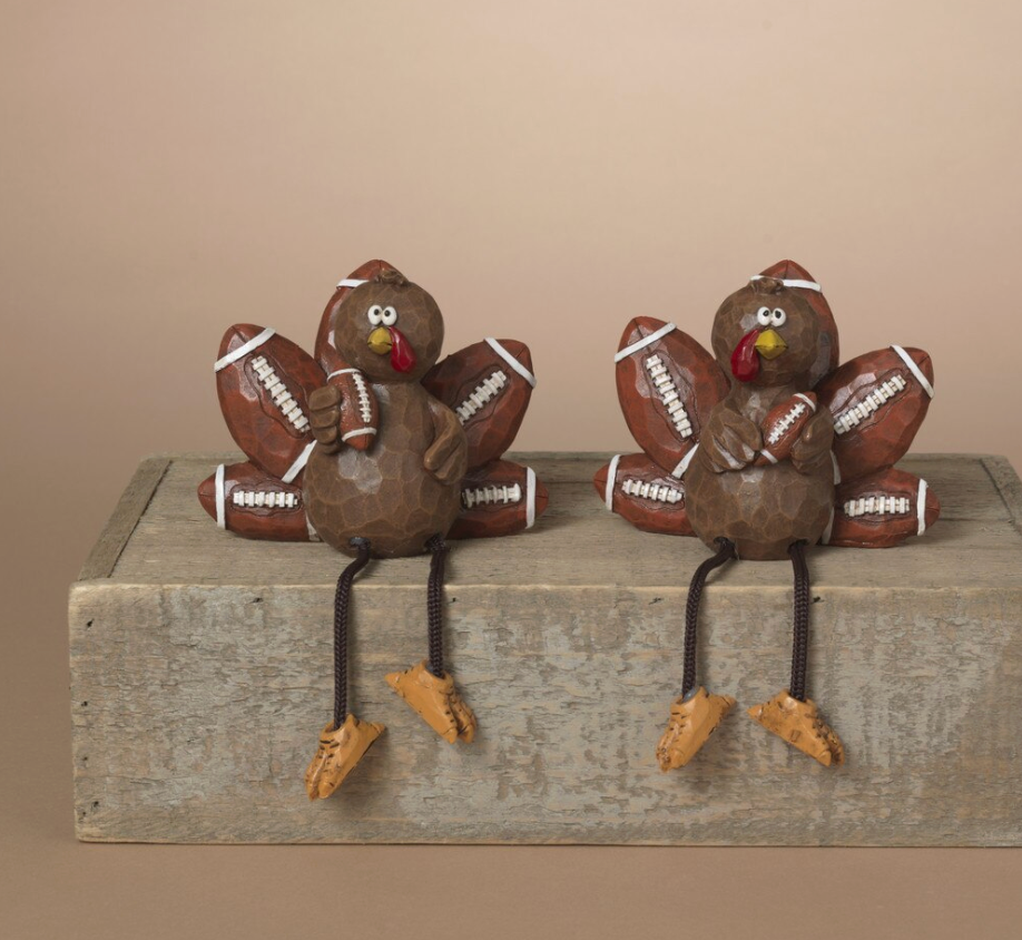 PREORDER ONLY 4.3"L Resin Harvest Football Turkey Shelf Sitter SET OF 2