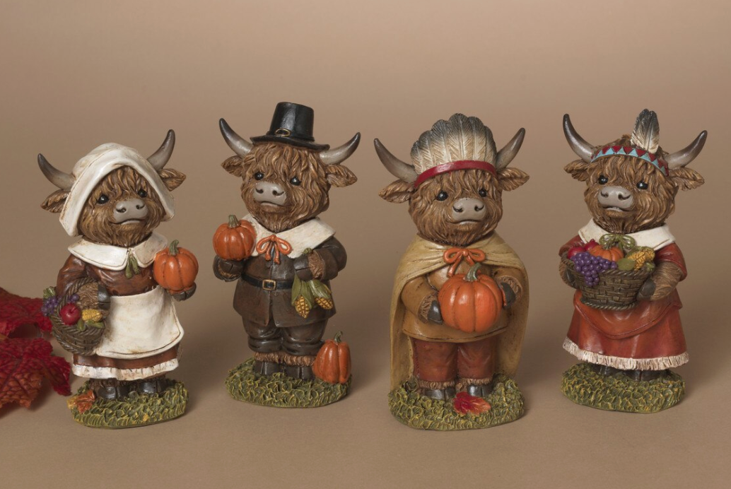 PREORDER ONLY 6.3"H Resin Pilgrim Highland Cow SET OF 4