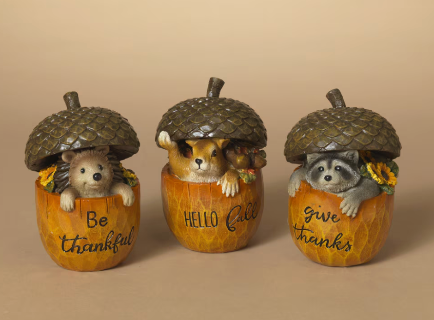PREORDER ONLY 4.9"H Resin Harvest Forest Critter in Acorn SET OF 3