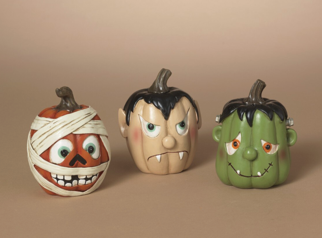 PREORDER ONLY 4.53"H Halloween Pumpkin Head SET OF 3