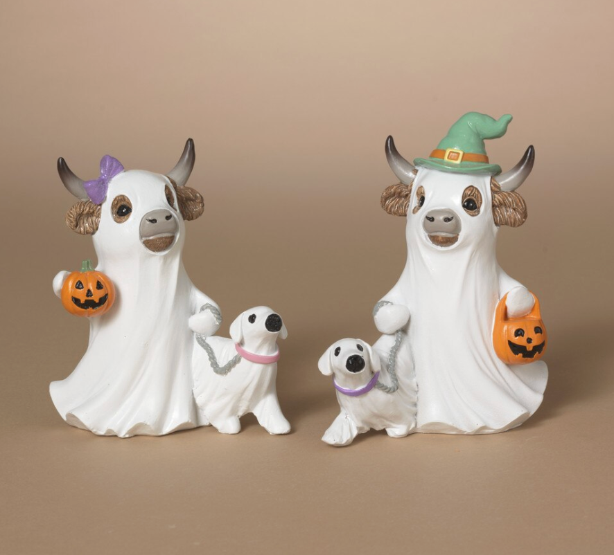PREORDER ONLY 5.51"H Resin Halloween Highland Cow Ghost SET OF 2
