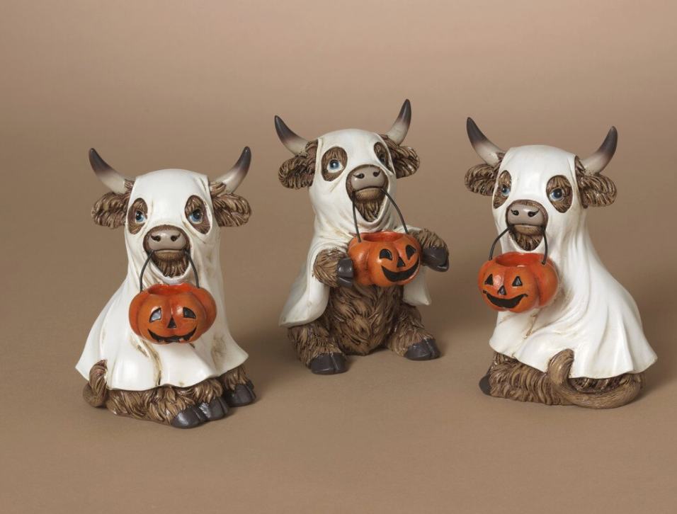 PREORDER ONLY 5.51"H Resin Halloween Highland Cow SET OF 3
