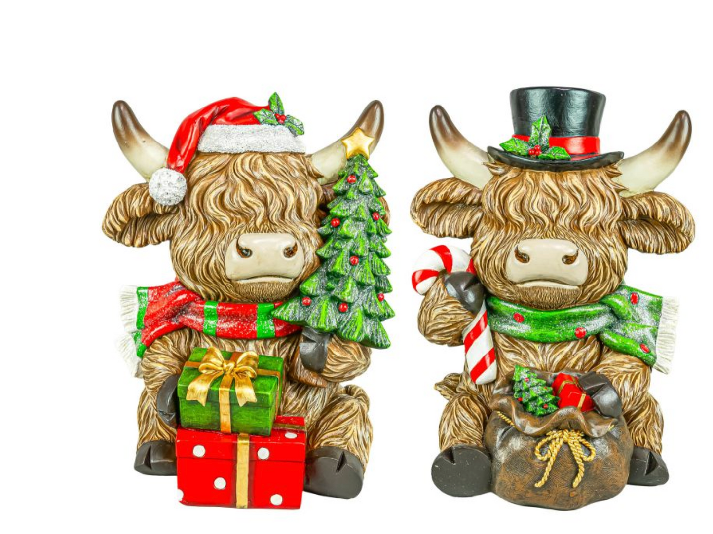 PREORDER ONLY Holly Jolly Large Highland Cow Sitter SET OF 2