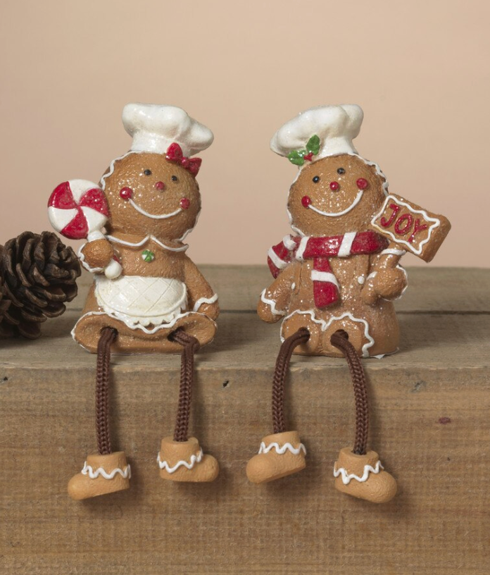 PREORDER ONLY 3.35"H Resin Holiday Gingerbread Man Shelf Sitter SET OF 2