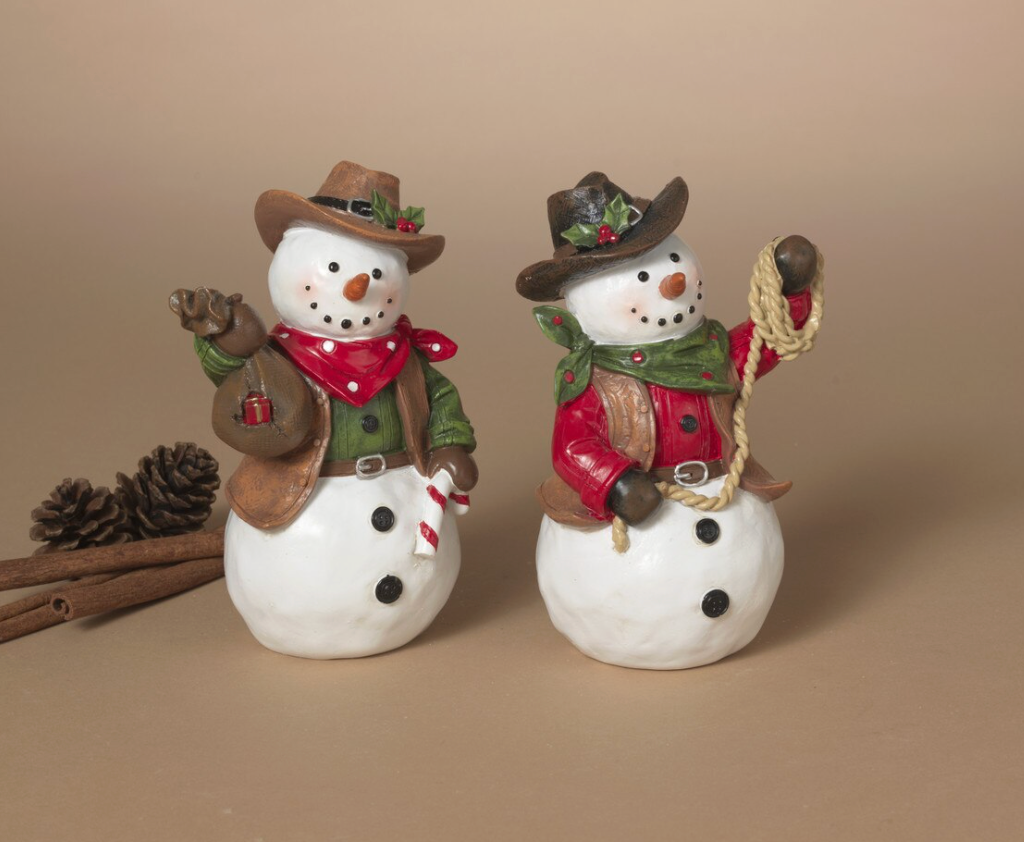 PREORDER ONLY 6.1"H Resin Holiday Cowboy Style Snowman SET OF 2