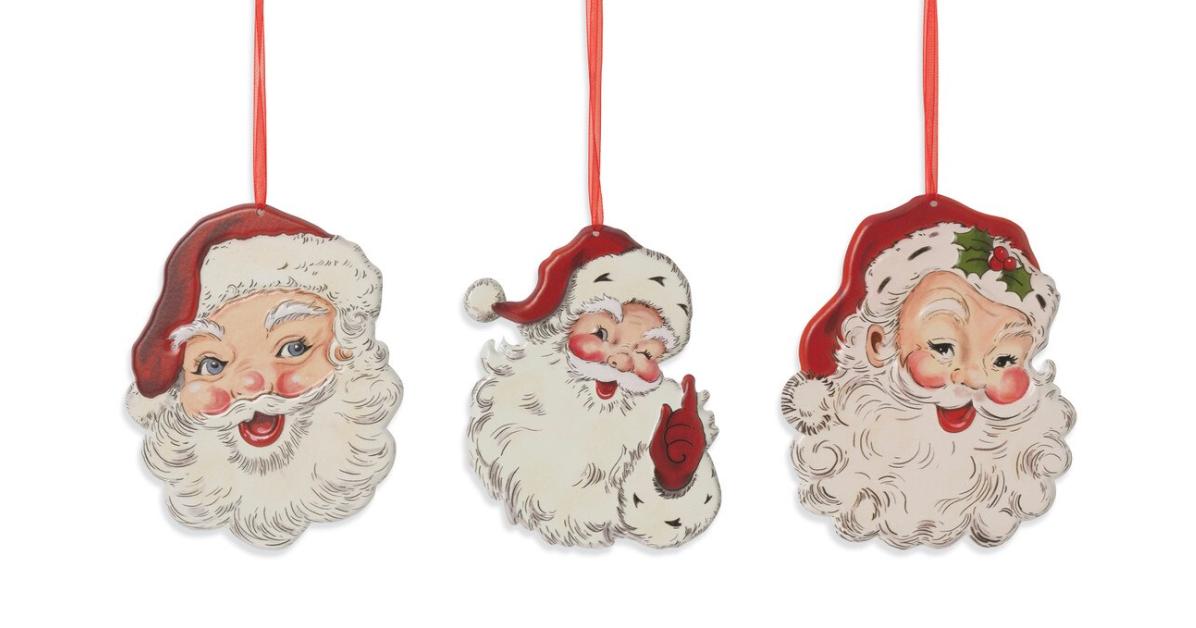 PREORDER ONLY 6.10"H Metal Embossed Holiday Santa Design Ornament SET OF 3