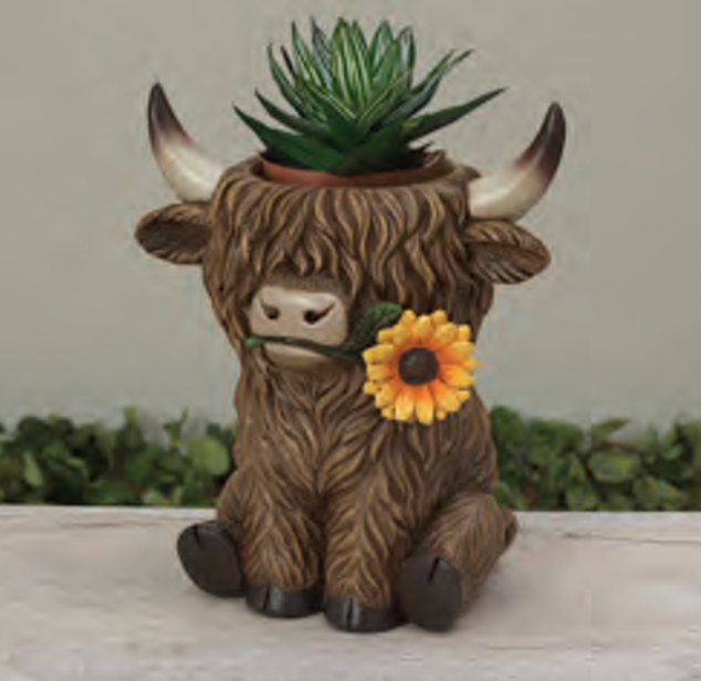 PREORDER ONLY 9.84"H Resin Highland Cow Planter