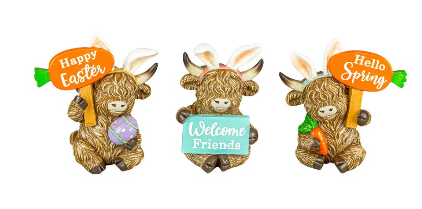 PREORDER ONLY Easter Sign Highland Cow SET OF 3
