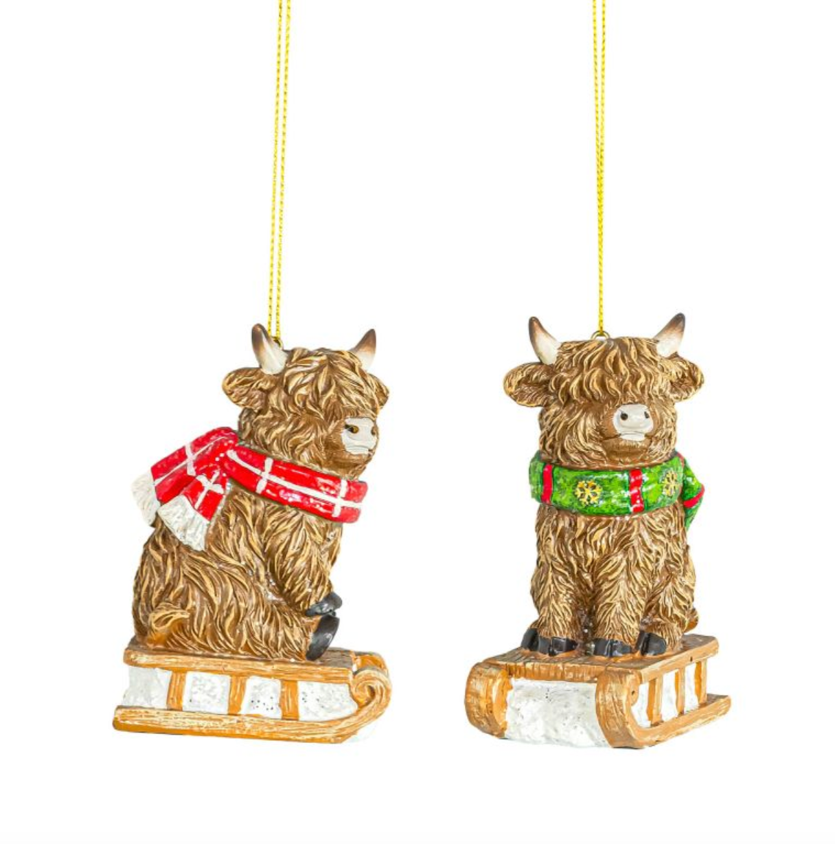 PREORDER ONLY Highland Cow on a sled SET OF 2