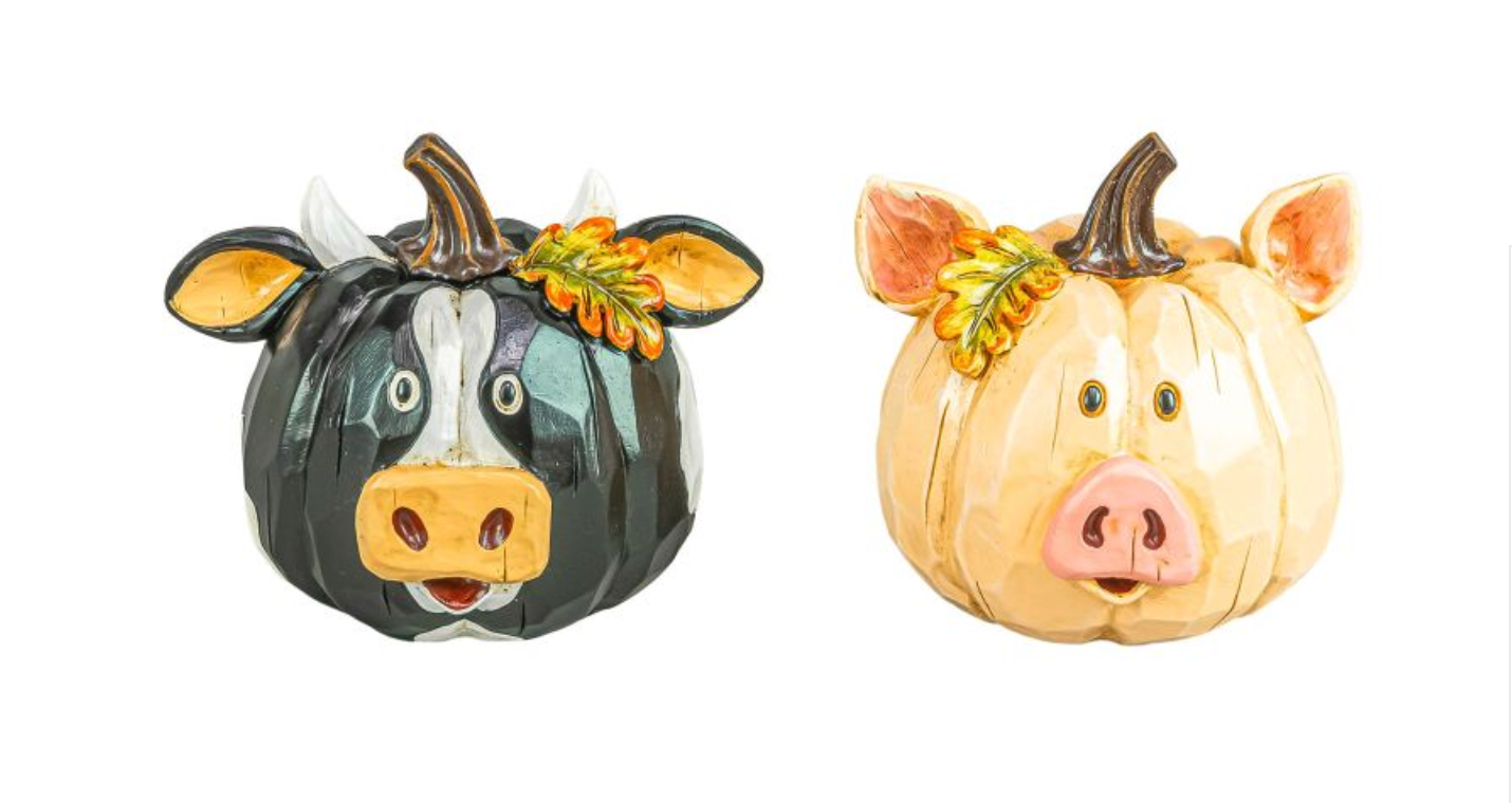 PREORDER ONLY Autumn Leaf Cow Pig Pumpkin SET OF 2