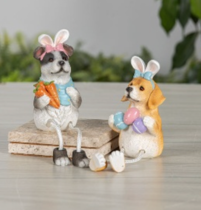 3.94"H Resin Easter Dog Shelf Sitter SET OF 2