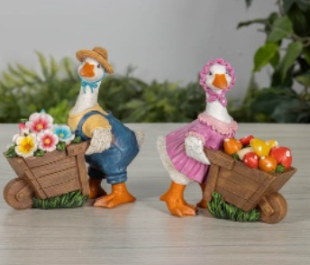 PREORDER ONLY 6.1"H Resin Goose Pushing Wheelbarrow SET OF 2