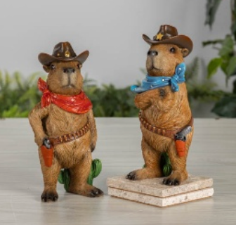 PREORDER ONLY 8.07'H Resin Cowboy Style Capybara SET OF 2