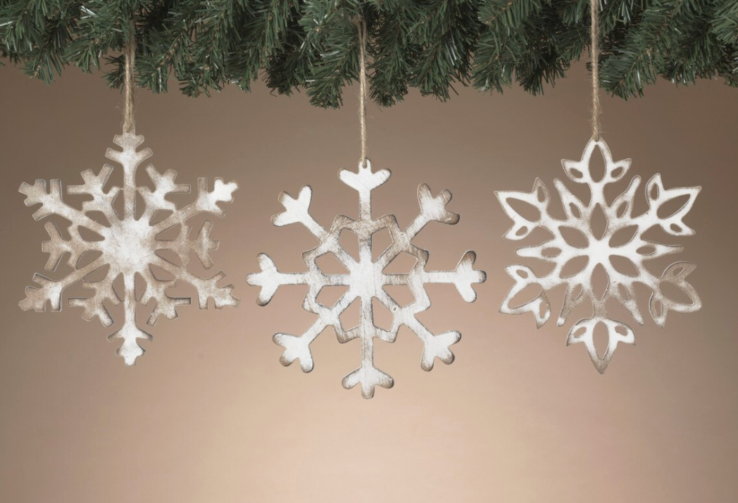 PREORDER ONLY 7.87"H Wood Holiday Snowflake Ornament SET OF 3