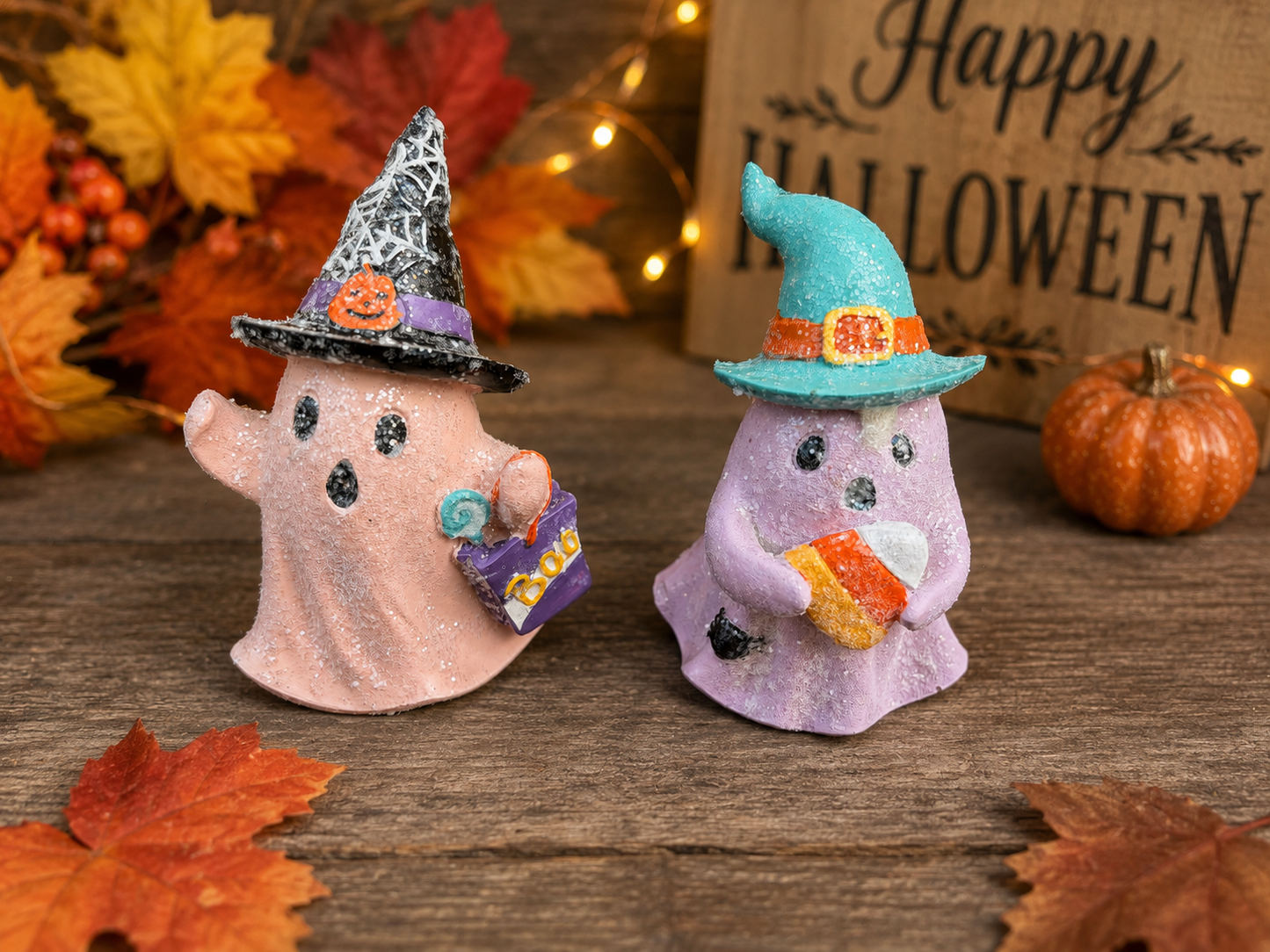 Set of two Pastel 3" H Trick or Treat Ghost