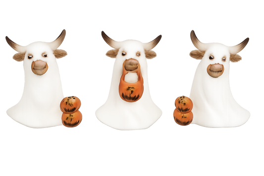 PREORDER ONLY Ghostly Highland Cow Trick or Treaters SET OF 3