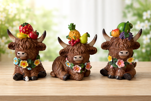 Highland Cow Fruit on Head SET OF 3