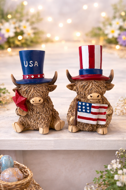 Resin Americana SET OF 2 Highland Cow