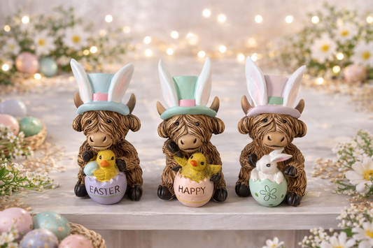 Happy Easter Highland Cow Set of 3