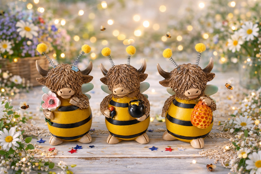 SET OF 3 Bee Highland cows PREORDER ONLY