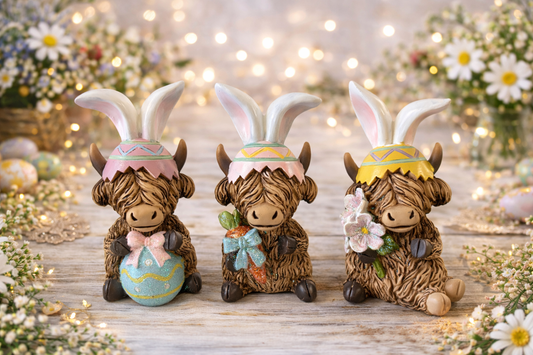 Highland Cow resin Easter set of 3