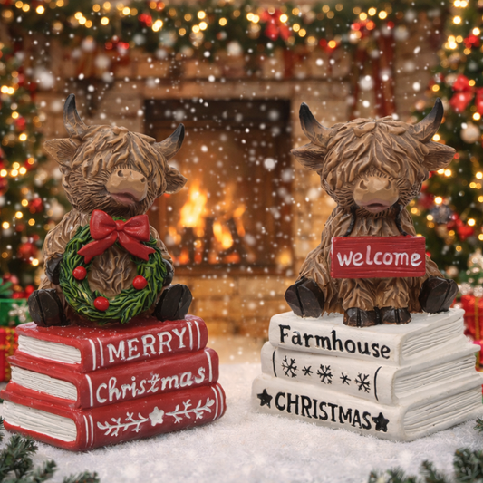 Resin Highland Cows on Books SET OF 2 PREORDER ONLY