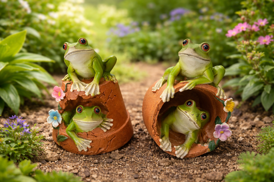 set of two Frog on Pots Resin
