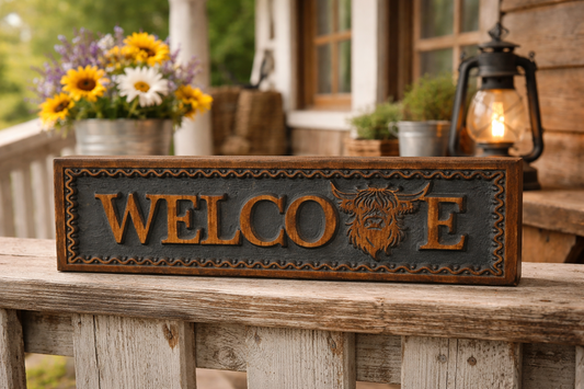 Welcome Highland Cow Sign