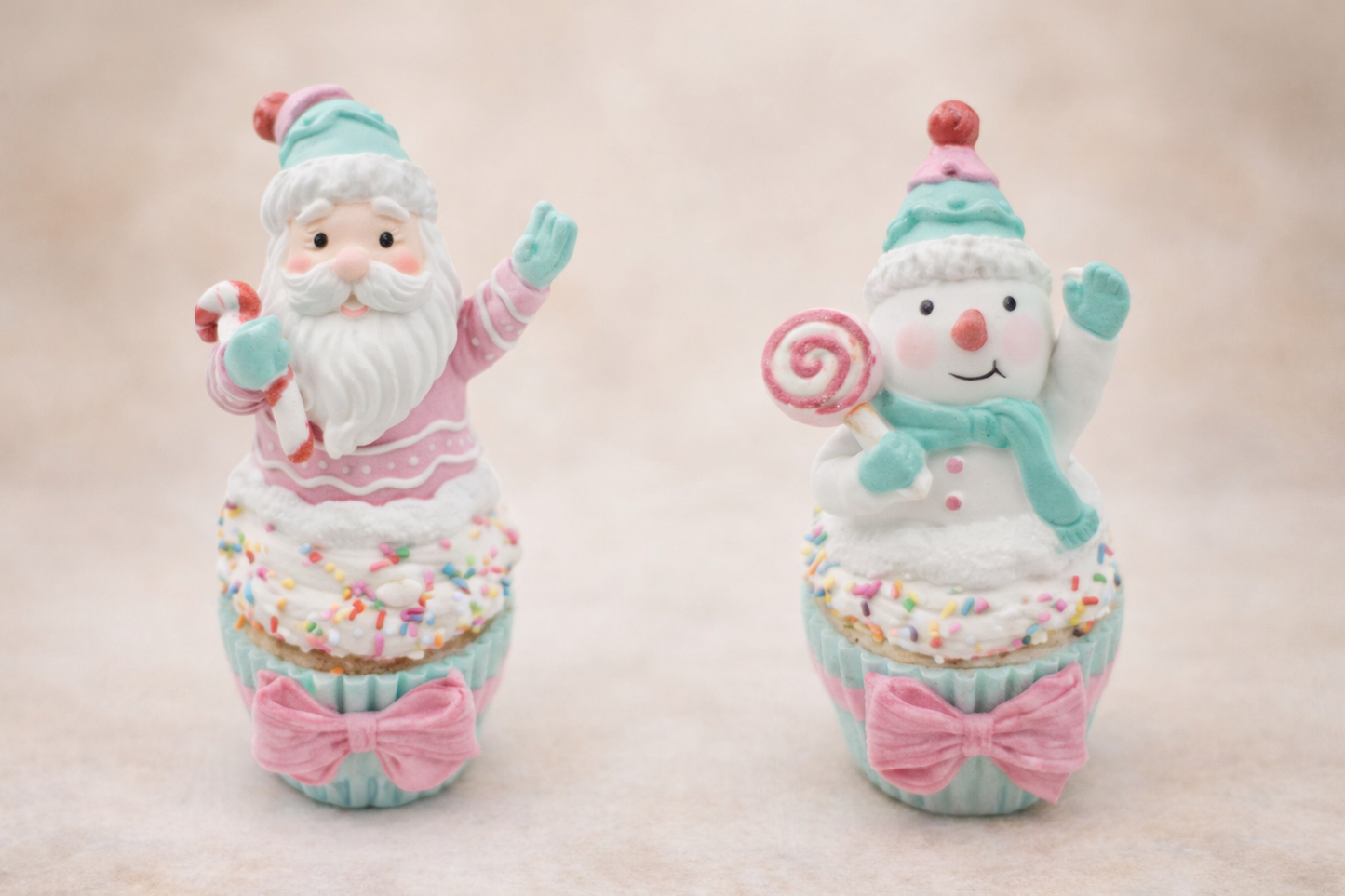 8" Snowman Santa Cupcake Pastel SET OF 2 PREORDER