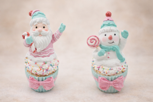 8" Snowman Santa Cupcake Pastel SET OF 2 PREORDER