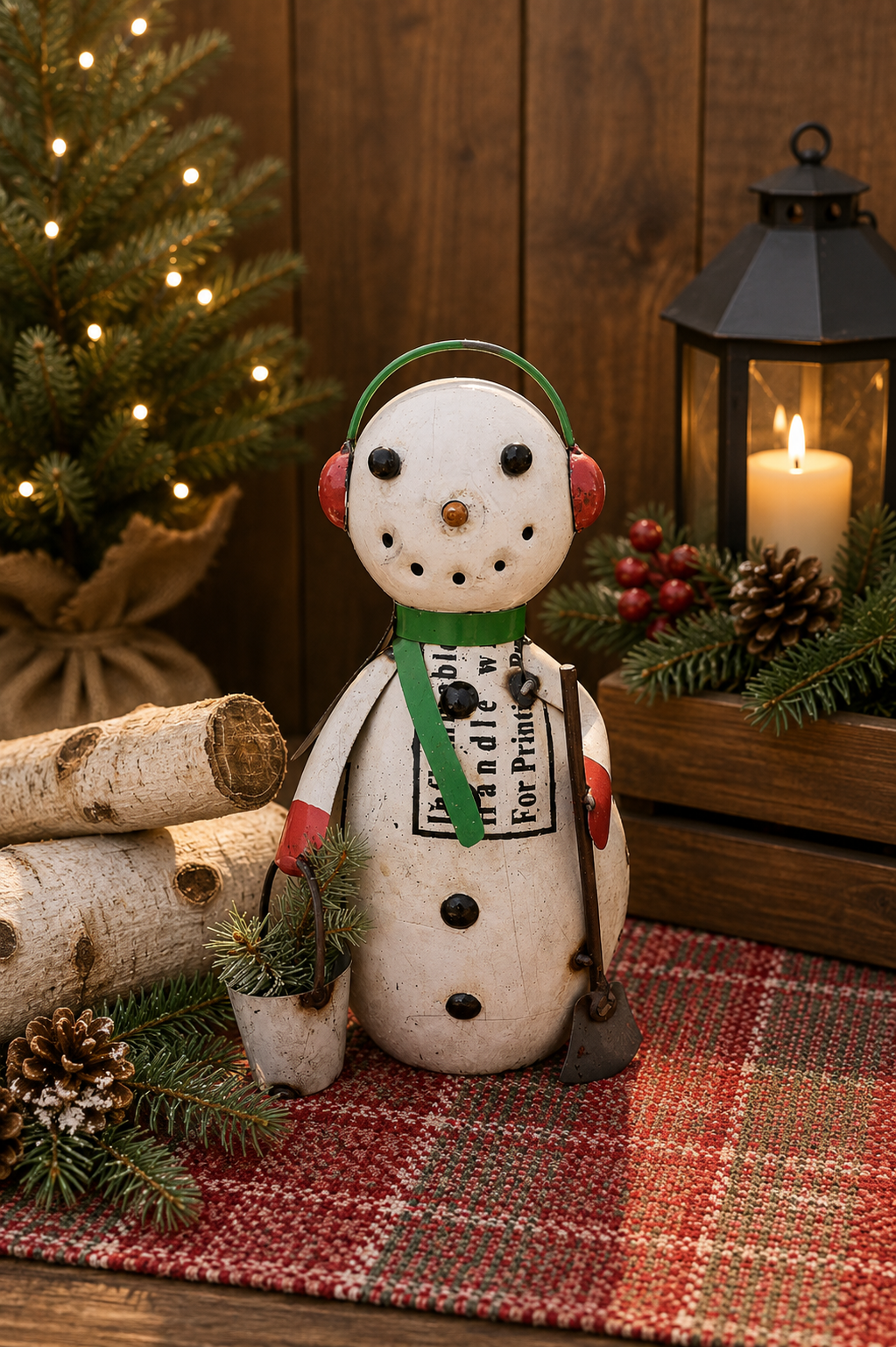 Recycled Metal Buddy Snowman with Ear Muffs