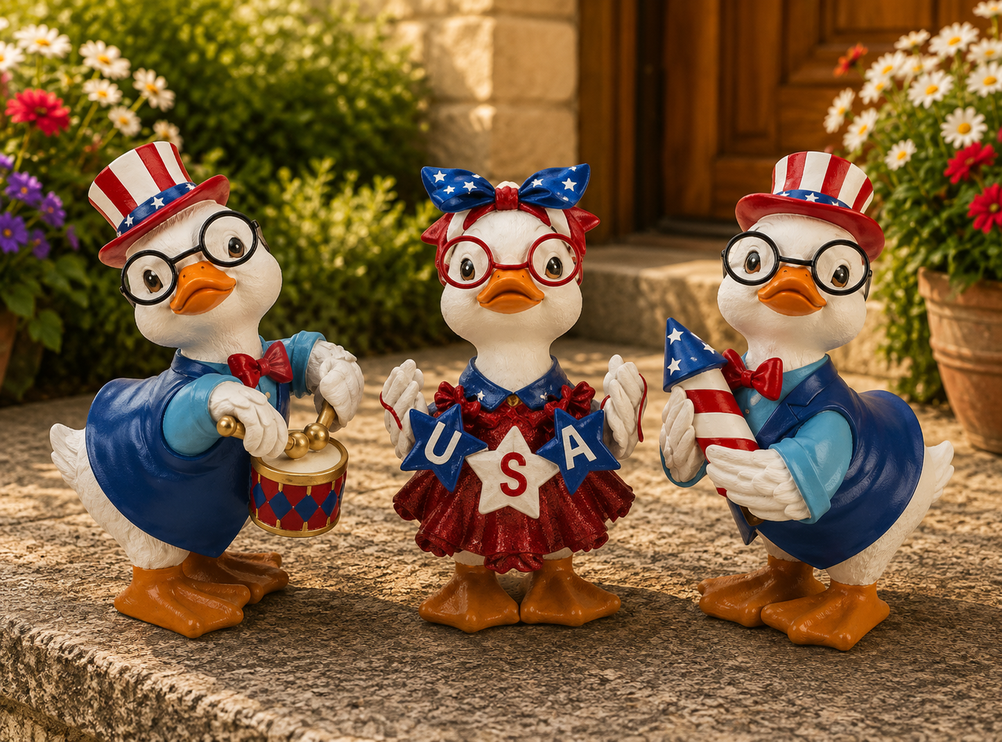 PREORDER ONLY 5.12"H Resin Americana Duck w/ Glasses SET OF 3