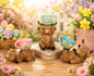 PREORDER ONLY  3.54"H Resin Highland Cow w/ Teacup SET OF 3